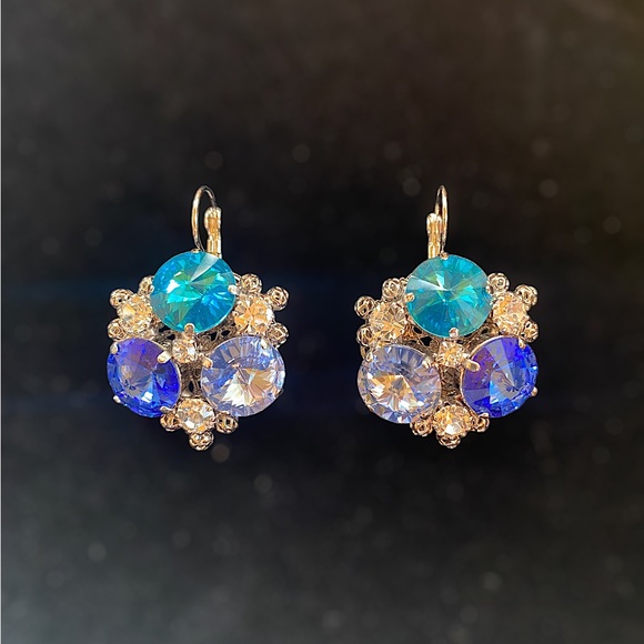 Italian Swarovski Sapphire & Aquamarine Crystal Earrings - Picture 2 of 5